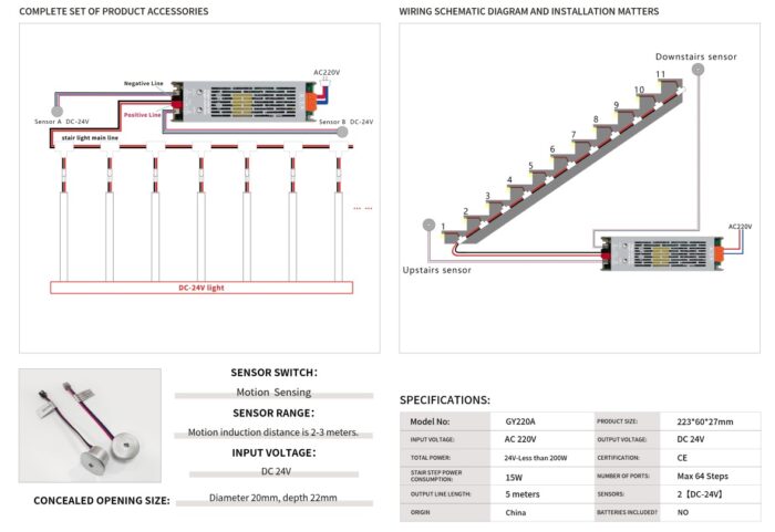INTELLIGENT STAIRS LIGHT CONTROL SYSTEM: 2-IN-1 | 2 Wires mainline version - Image 1